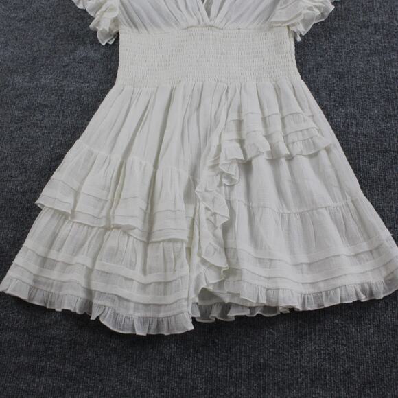 Iro Dress 6 Mapple Smocked Ruffle Mini Lace White Boho Chic Feminine Flowy - Picture 7 of 13